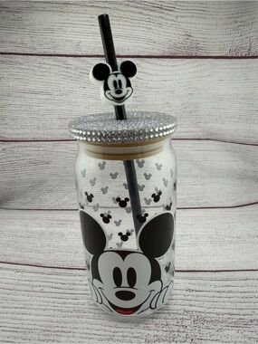 Mickey Mouse Rhinestone Lid Tumbler with Straw - Black & White